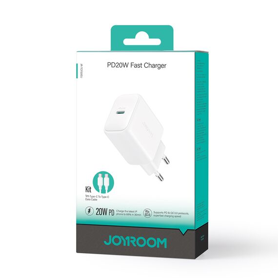 Joyroom JR-TCF20 USB-C PD 20W network charger - white + USB-C / USB-C cable 1m | Techbox
