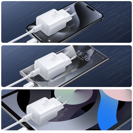 Joyroom JR-TCF20 USB-C PD 20W network charger - white + USB-C / USB-C cable 1m | Techbox
