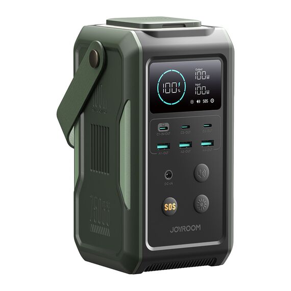 Powerbank Joyroom JR-PBF10 75000mAh 100W 3x USB-C 3x USB-A with foldable flashlight and handle - green - Travel Chargers - Smartphone Chargers - Techbox