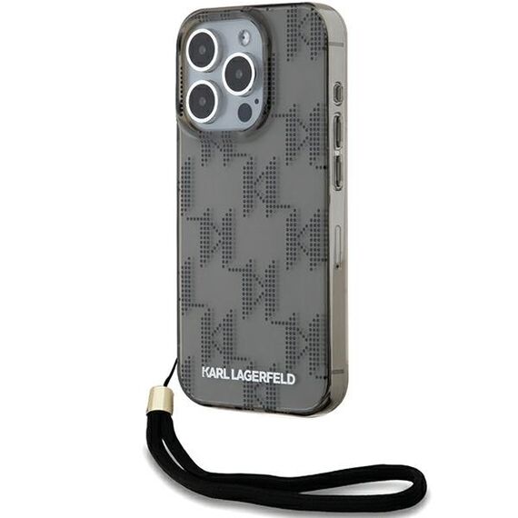 Karl Lagerfeld IML Mono KL Pattern &amp; Cord case for iPhone 15 Pro - black | Techbox