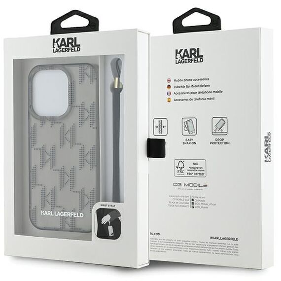 Karl Lagerfeld IML Mono KL Pattern &amp; Cord case for iPhone 15 Pro Max - black - Apple Cases - Cases - Techbox