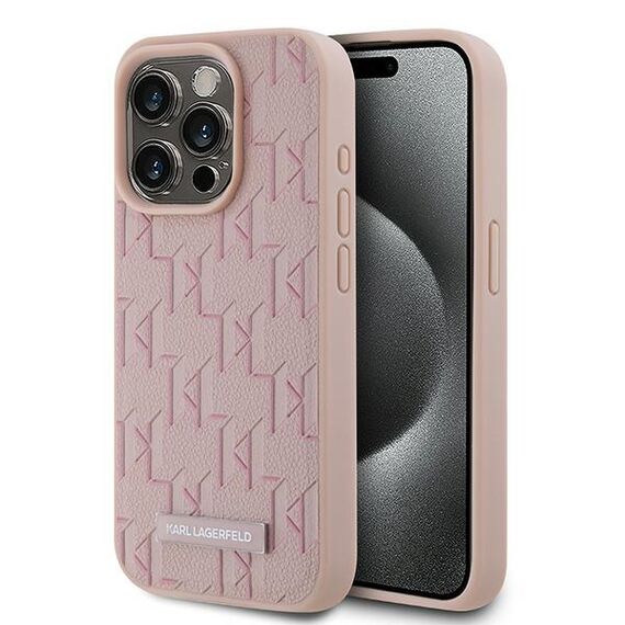 Karl Lagerfeld Leather Monogram Metal Logo case for iPhone 15 Pro Max - pink | Techbox