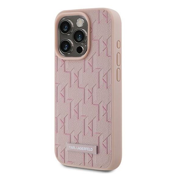 Karl Lagerfeld Leather Monogram Metal Logo case for iPhone 15 Pro Max - pink | Techbox