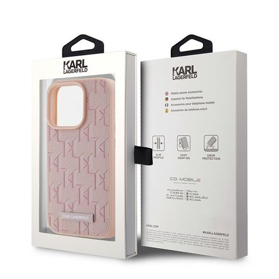Karl Lagerfeld Leather Monogram Metal Logo case for iPhone 15 Pro Max - pink | Techbox