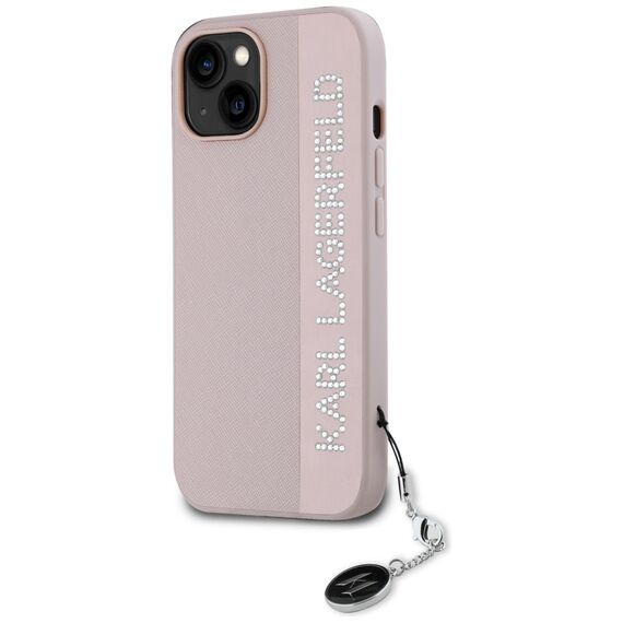Karl Lagerfeld Saffiano Rhinestones &amp; Charm case for iPhone 15 / 14 / 13 - pink - Apple Cases - Cases - Techbox