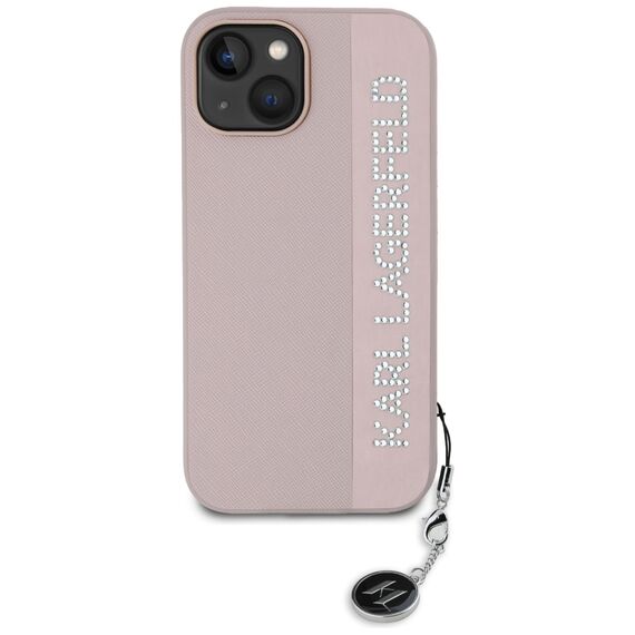 Karl Lagerfeld Saffiano Rhinestones &amp; Charm case for iPhone 15 / 14 / 13 - pink - Apple Cases - Cases - Techbox