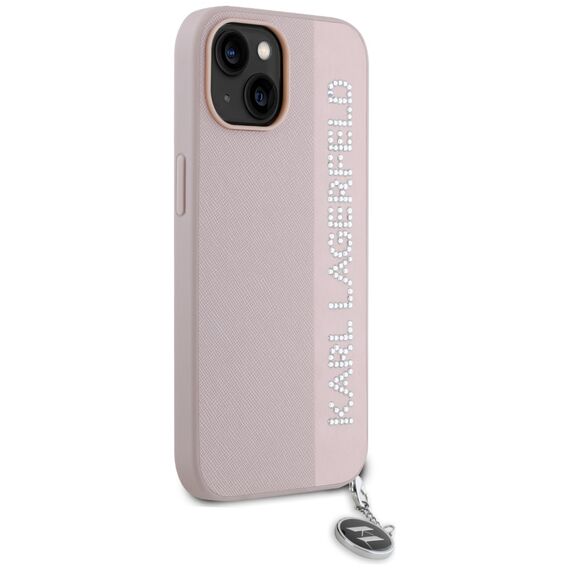 Karl Lagerfeld Saffiano Rhinestones &amp; Charm case for iPhone 15 / 14 / 13 - pink - Apple Cases - Cases - Techbox