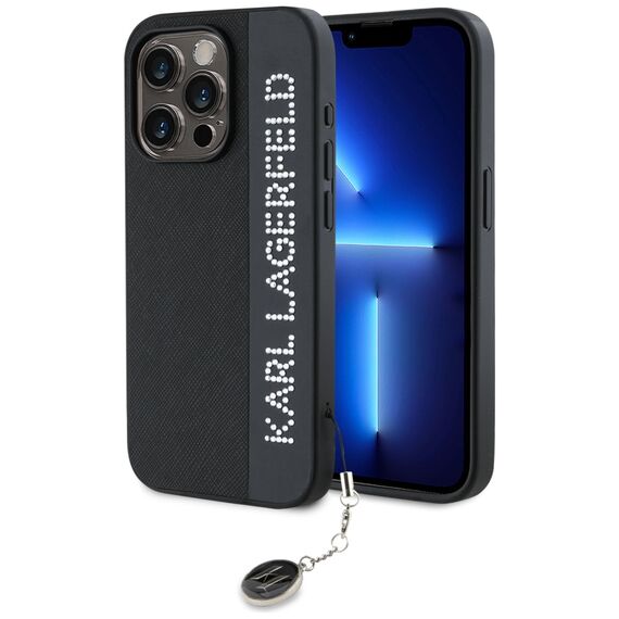 Karl Lagerfeld Saffiano Rhinestones &amp; Charm case for iPhone 15 Pro - black | Techbox