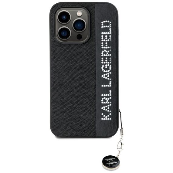Karl Lagerfeld Saffiano Rhinestones &amp; Charm case for iPhone 15 Pro Max - black | Techbox