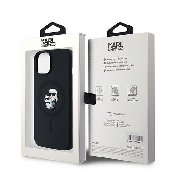 Karl Lagerfeld Silicone Karl&amp;Choupette MagSafe case for iPhone 15 Plus / 14 Plus - black - Apple Cases - Cases - Techbox