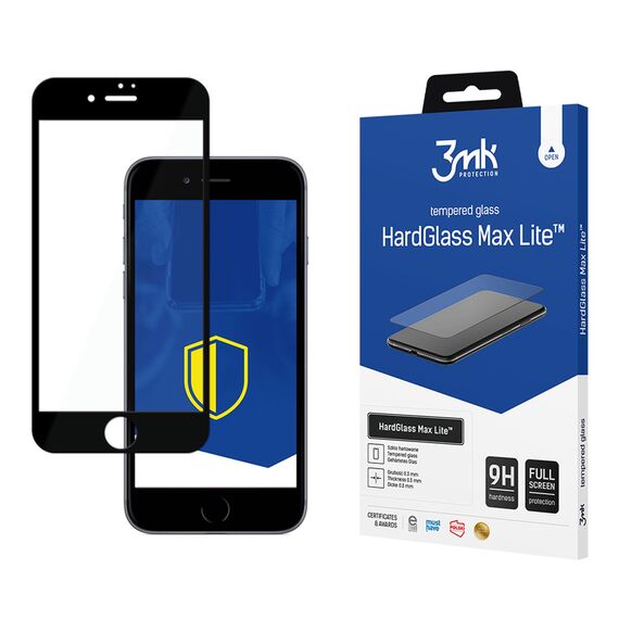 9H 3mk HardGlass Max Lite™ glass for iPhone 7 / 8 - with black frame | Techbox