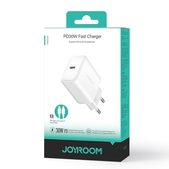 Joyroom JR-TCF24 USB-C PD 30W QC SFC network charger - white + 1m USB-C cable | Techbox