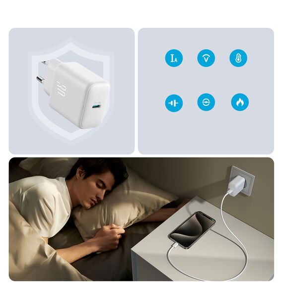 Joyroom JR-TCF24 USB-C PD 30W QC SFC network charger - white + 1m USB-C cable | Techbox