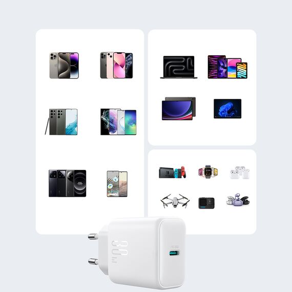 Joyroom JR-TCF24 USB-C PD 30W QC SFC network charger - white + 1m USB-C cable | Techbox