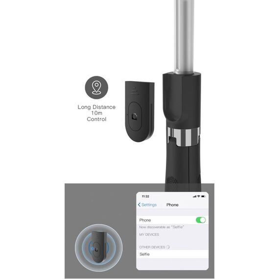 Tech-Protect L01S Bluetooth Selfie Stick with Tripod up to 70cm - Black - Cameras Accessories - Action Cameras - Techbox