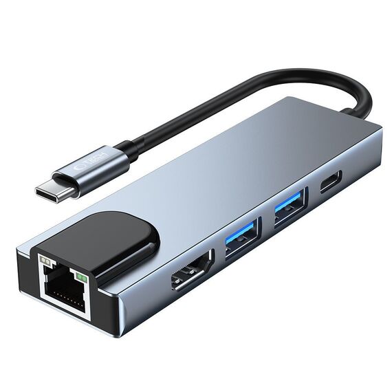 HUB Tech-Protect V3 5in1 USB-C - USB-A 3.0 / USB-A 2.0 / USB-C / HDMI / RJ45 - gray | Techbox