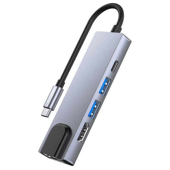 HUB Tech-Protect V3 5in1 USB-C - USB-A 3.0 / USB-A 2.0 / USB-C / HDMI / RJ45 - gray | Techbox