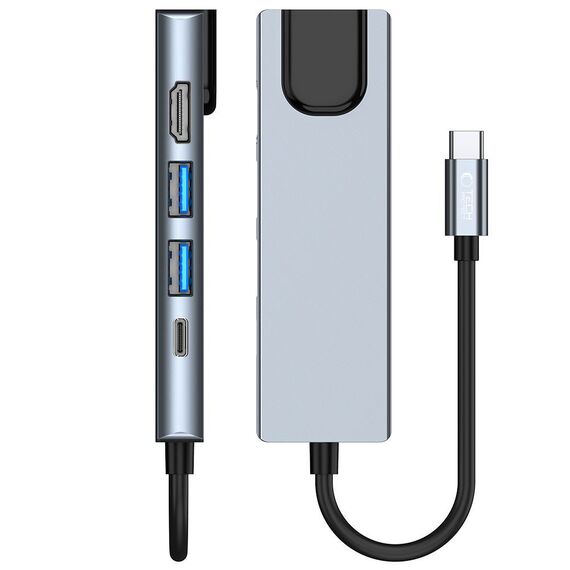 HUB Tech-Protect V3 5in1 USB-C - USB-A 3.0 / USB-A 2.0 / USB-C / HDMI / RJ45 - gray | Techbox