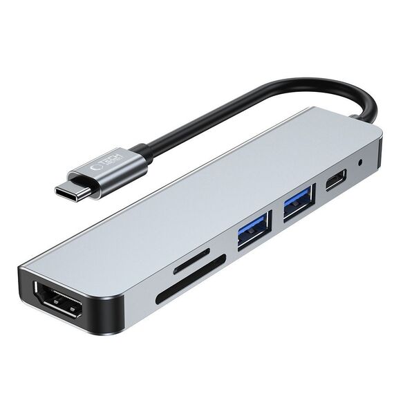 HUB Tech-Protect V4 6in1 USB-C - USB-A 3.0 / USB-A 2.0 / USB-C / HDMI / micro SD / TF / SD card reader - gray | Techbox