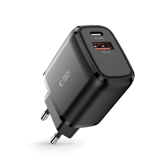 Tech-Protect C20W USB-C PD 20W / USB-A QC 3.0 network charger - black - Travel Chargers - Smartphone Chargers - Techbox