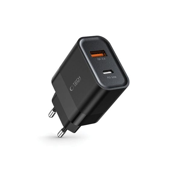 Tech-Protect C30W Charger USB-C PD 30W / USB-A QC 3.0 - Black | Techbox