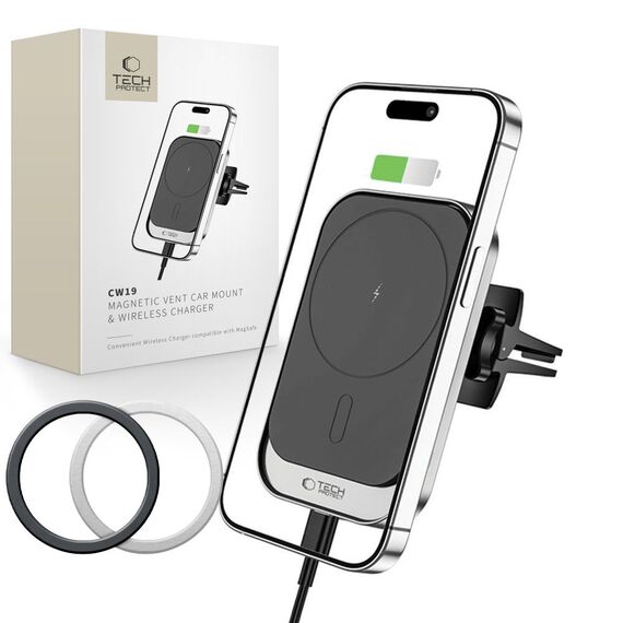 Tech-Protect CW19 MagSafe magnetic car holder with 15W inductive charger for air vent - black | Techbox
