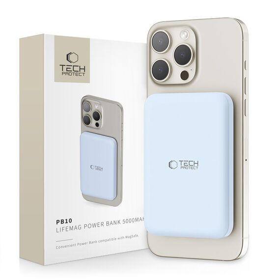 Tech-Protect LifeMag PB10 Powerbank with MagSafe 5000mAh 15W USB-C port - blue + USB-C cable - Powerbanks - Smartphone Chargers - Techbox
