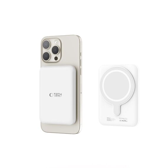 Tech-Protect LifeMag PB10 Powerbank with MagSafe 5000mAh 15W USB-C port - white + USB-C cable - Powerbanks - Smartphone Chargers - Techbox