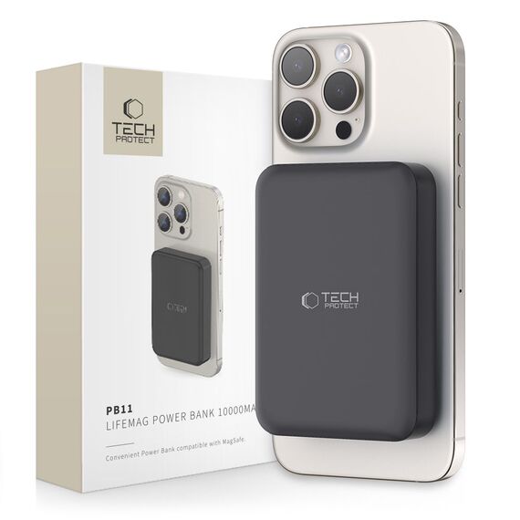 Tech-Protect LifeMag PB11 Powerbank with MagSafe 10000mAh 15W USB-C port - black + USB-C cable - Powerbanks - Smartphone Chargers - Techbox