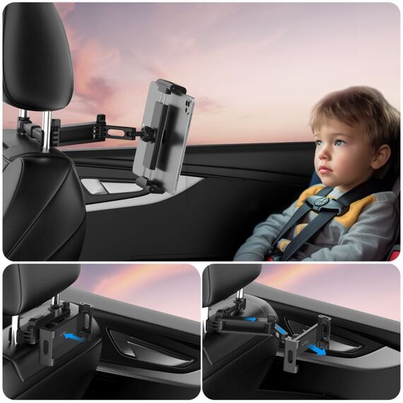 Tech-Protect V1 Telescopic Car Headrest Phone Holder - Black - Smartphone Holders - Smartphones - Techbox