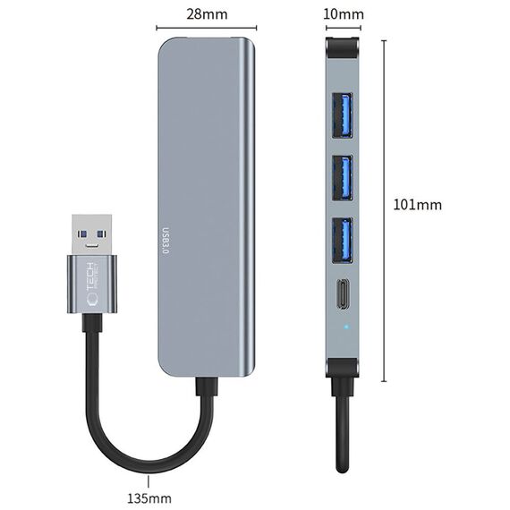 HUB Tech-Protect V0 5in1 USB-A - USB-A 3.0 / 3x USB-A 2.0 / USB-C - gray | Techbox