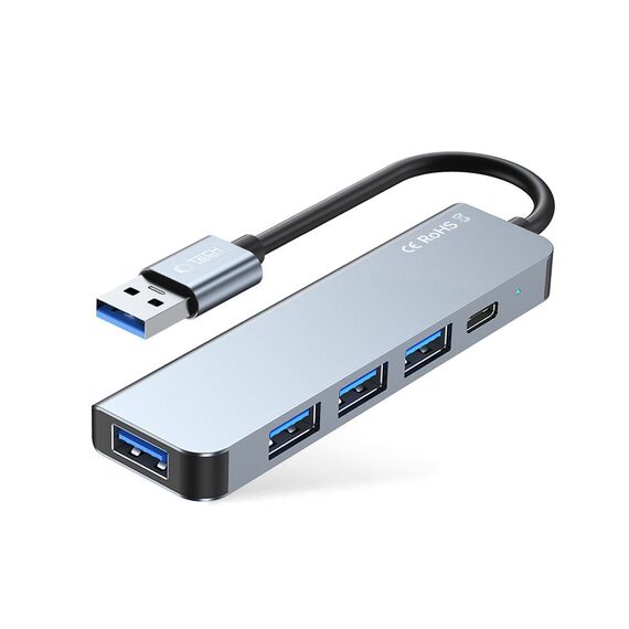 HUB Tech-Protect V0 5in1 USB-A - USB-A 3.0 / 3x USB-A 2.0 / USB-C - gray | Techbox