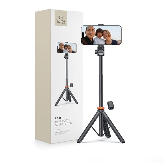Tech-Protect L03S Bluetooth selfie stick with remote control, tripod up to 148cm and head 180 - black - Cameras Accessories - Action Cameras - Techbox