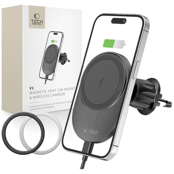 Tech-Protect MM15W-V1 Car Phone Holder with MagSafe 15W Inductive Charger for Air Vent - Black | Techbox