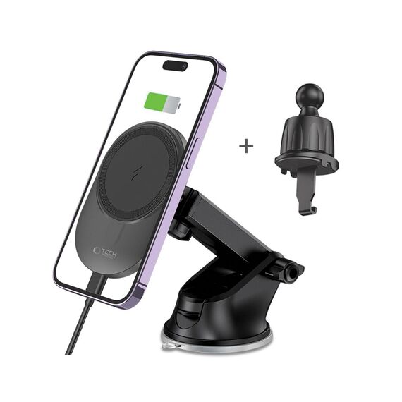 Tech-Protect MM15W-V1 Car Phone Holder with MagSafe 15W Wireless Charger for Cockpit/Air Vent - Black - Car Chargers - Smartphone Chargers - Techbox