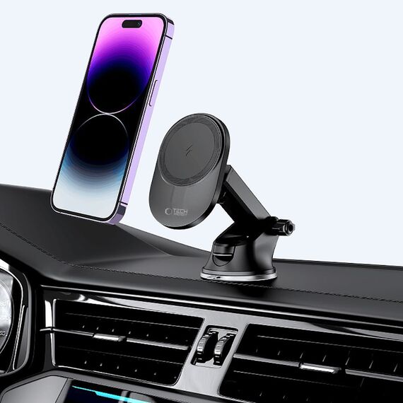 Tech-Protect MM15W-V1 Car Phone Holder with MagSafe 15W Wireless Charger for Cockpit/Air Vent - Black - Car Chargers - Smartphone Chargers - Techbox