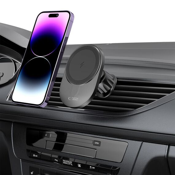 Tech-Protect MM15W-V1 Car Phone Holder with MagSafe 15W Wireless Charger for Cockpit/Air Vent - Black - Car Chargers - Smartphone Chargers - Techbox