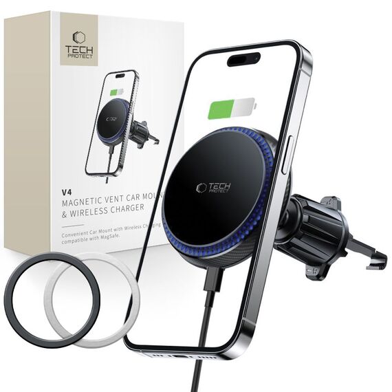 Tech-Protect MM15W-V4 Car Phone Holder with MagSafe 15W Inductive Charger for Air Vent - Black - Car Chargers - Smartphone Chargers - Techbox