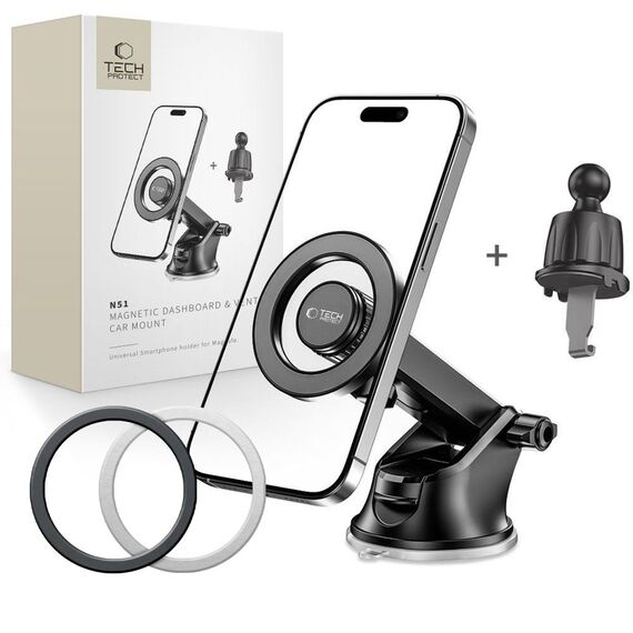 Tech-Protect N51 MagSafe Car Phone Holder for Cockpit/Air Vent - Black - Smartphone Holders - Smartphones - Techbox