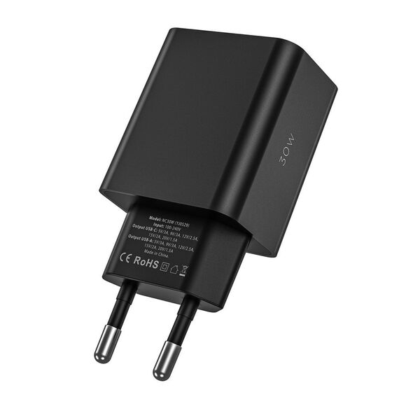 Tech-Protect NC30W USB-C PD 30W / USB-A QC 3.0 network charger - black - Travel Chargers - Smartphone Chargers - Techbox