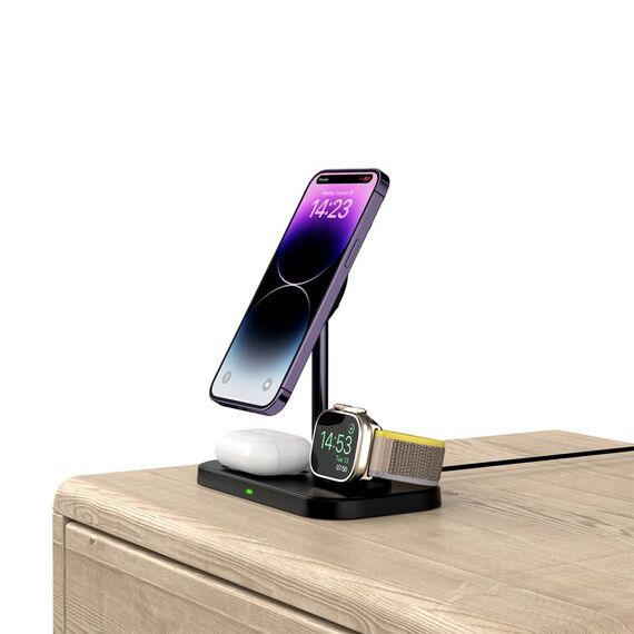 Tech-Protect QI15W-A22 MagSafe Inductive Charger with 3in1 MagSafe Stand for Smartphone / Apple Watch / AirPods - Black | Techbox