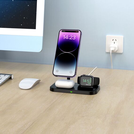 Tech-Protect QI15W-A22 MagSafe Inductive Charger with 3in1 MagSafe Stand for Smartphone / Apple Watch / AirPods - Black | Techbox