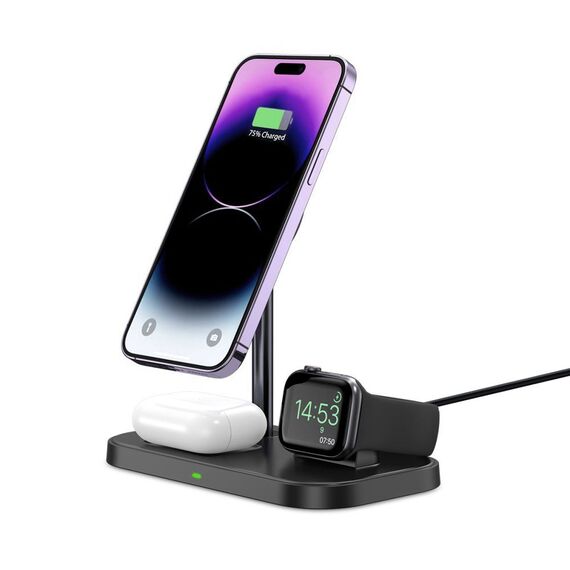 Tech-Protect QI15W-A22 MagSafe Inductive Charger with 3in1 MagSafe Stand for Smartphone / Apple Watch / AirPods - Black | Techbox