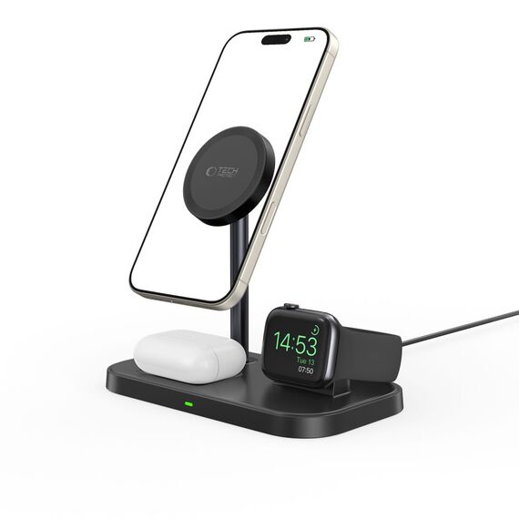Tech-Protect QI15W-A22 MagSafe Inductive Charger with 3in1 MagSafe Stand for Smartphone / Apple Watch / AirPods - Black | Techbox