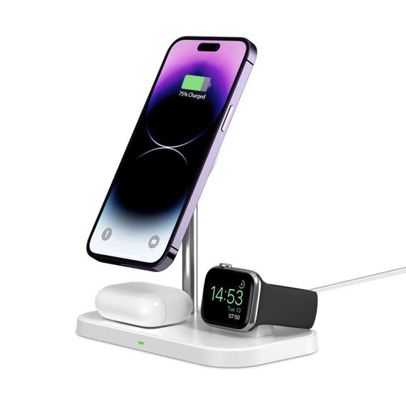 Tech-Protect QI15W-A22 MagSafe inductive charger with 3in1 MagSafe stand for smartphone / Apple Watch / AirPods - white | Techbox