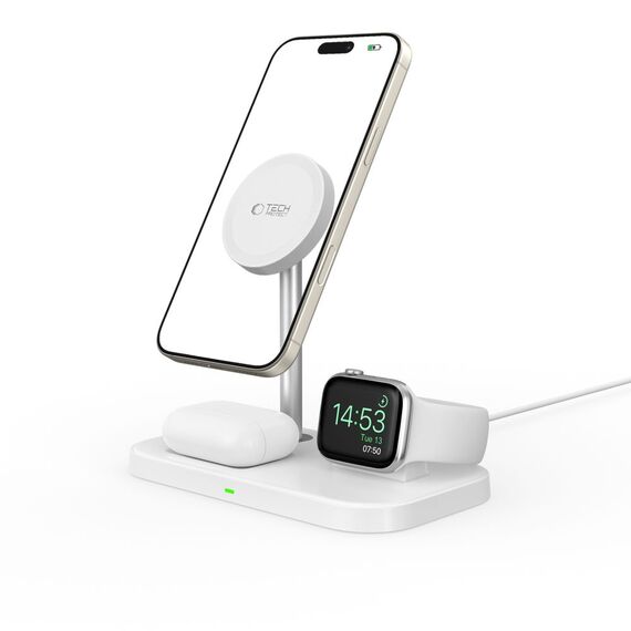 Tech-Protect QI15W-A22 MagSafe inductive charger with 3in1 MagSafe stand for smartphone / Apple Watch / AirPods - white | Techbox
