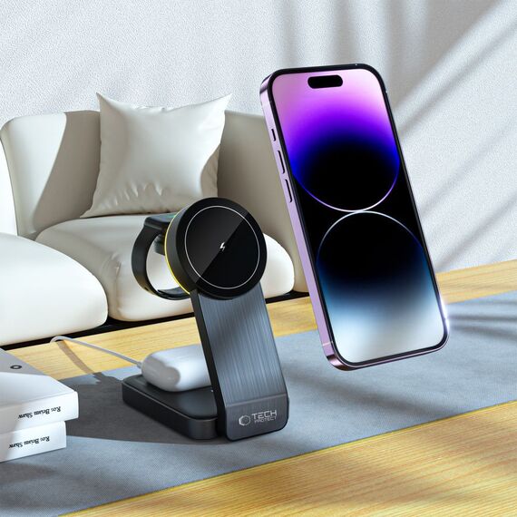 Tech-Protect QI15W-A28 MagSafe 3in1 Inductive Charger with Smartphone / Apple Watch / AirPods Stand - Black | Techbox