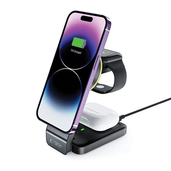 Tech-Protect QI15W-A28 MagSafe 3in1 Inductive Charger with Smartphone / Apple Watch / AirPods Stand - Black | Techbox