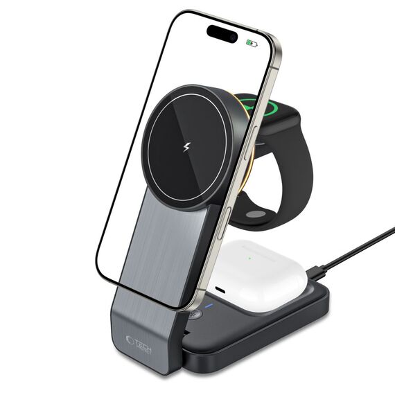 Tech-Protect QI15W-A28 MagSafe 3in1 Inductive Charger with Smartphone / Apple Watch / AirPods Stand - Black | Techbox
