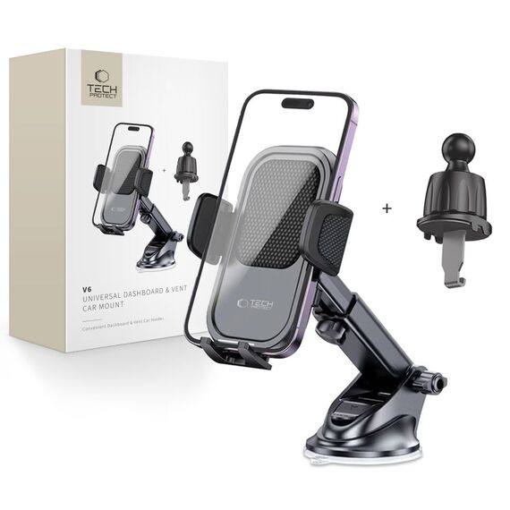 Tech-Protect V6 Car Phone Holder for Cockpit/Air Vent - Black - Car Chargers - Smartphone Chargers - Techbox